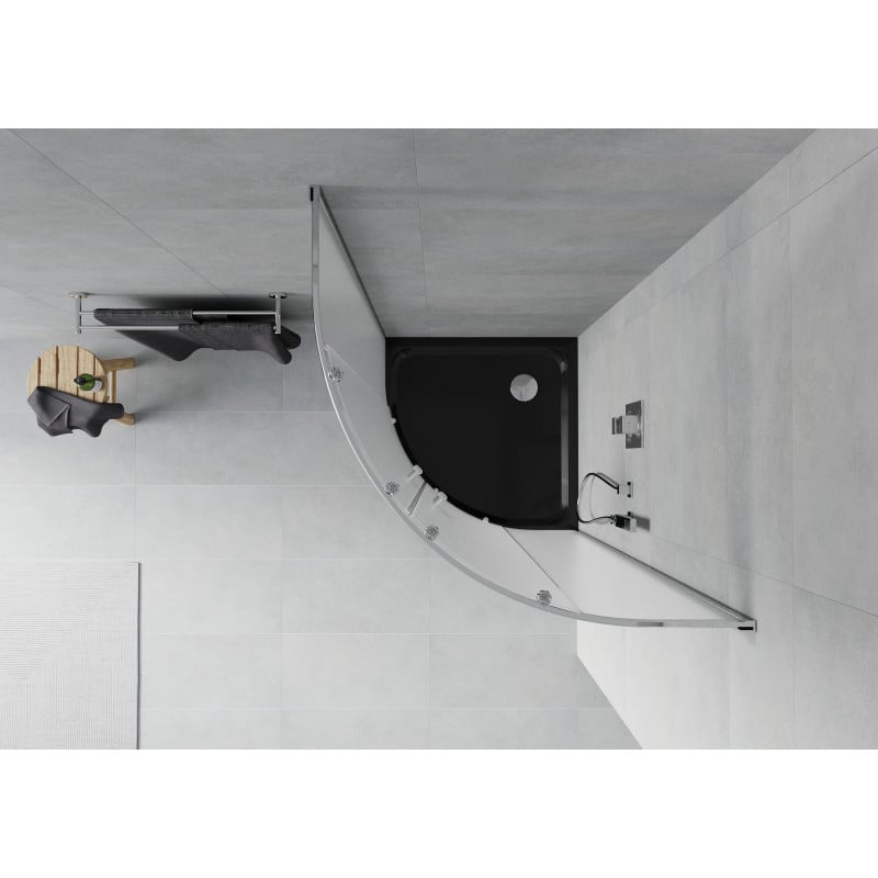 Mexen Rio cabina doccia semicircolare 90 x 90 cm, ghiacciato, cromo + piatto doccia Flat, nero - 863-090-090-01-30-4170