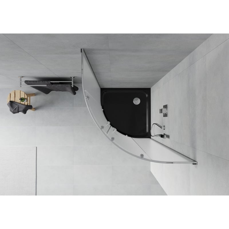 Mexen Rio poolringikujuline dušinurk 90 x 90 cm, härmatis, kroom + must Flat alus - 863-090-090-01-30-4170