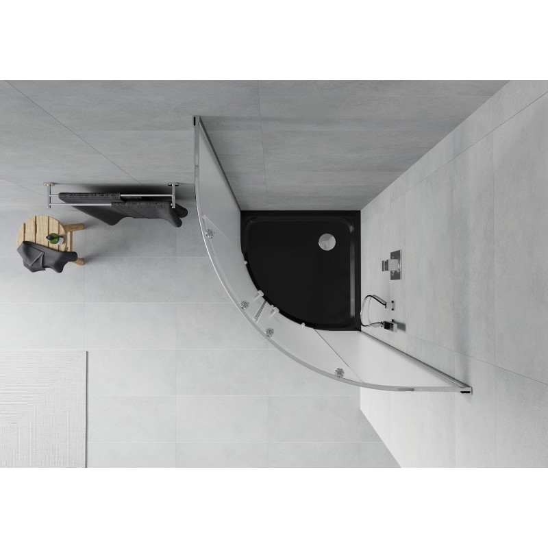 Mexen Rio semi-circular shower cabin 90 x 90 cm, frost, chrome + Flat black shower tray - 863-090-090-01-30-4170