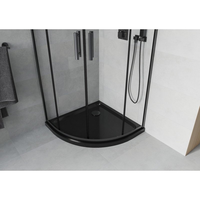 Mexen Rio semi-circular shower cabin 80 x 80 cm, transparent, black + Flat shower tray, black - 863-080-080-70-00-4170B