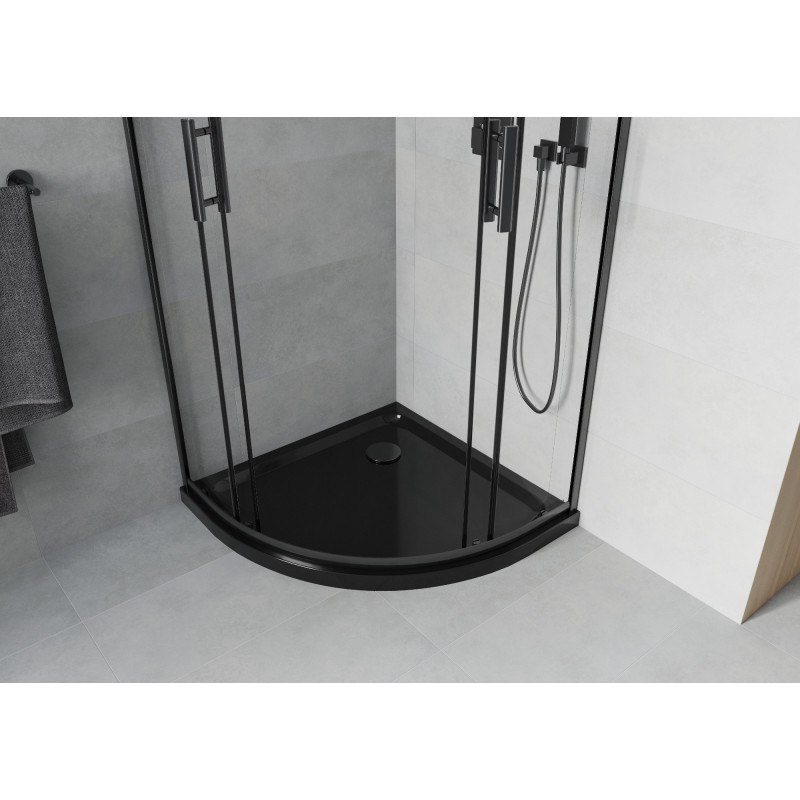 Mexen Rio halve ronde douchecabine 80 x 80 cm, transparant, zwart + Flat douchebak, zwart - 863-080-080-70-00-4170B