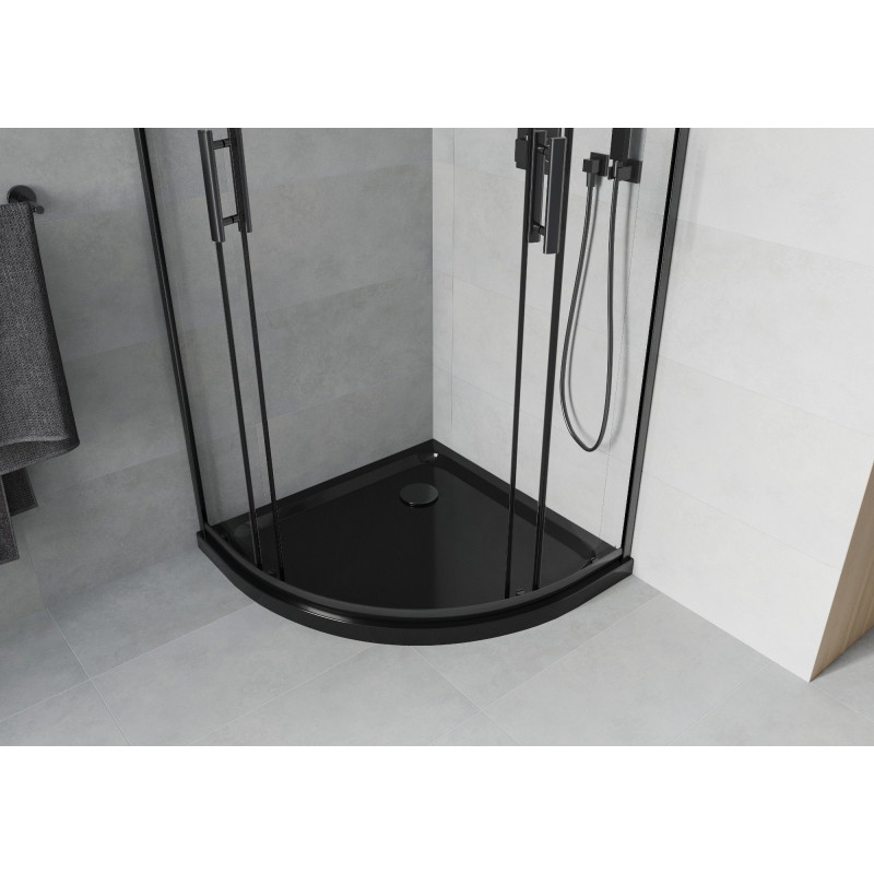 Mexen Rio semi-circular shower cabin 80 x 80 cm, transparent, black + Flat shower tray, black - 863-080-080-70-00-4170B