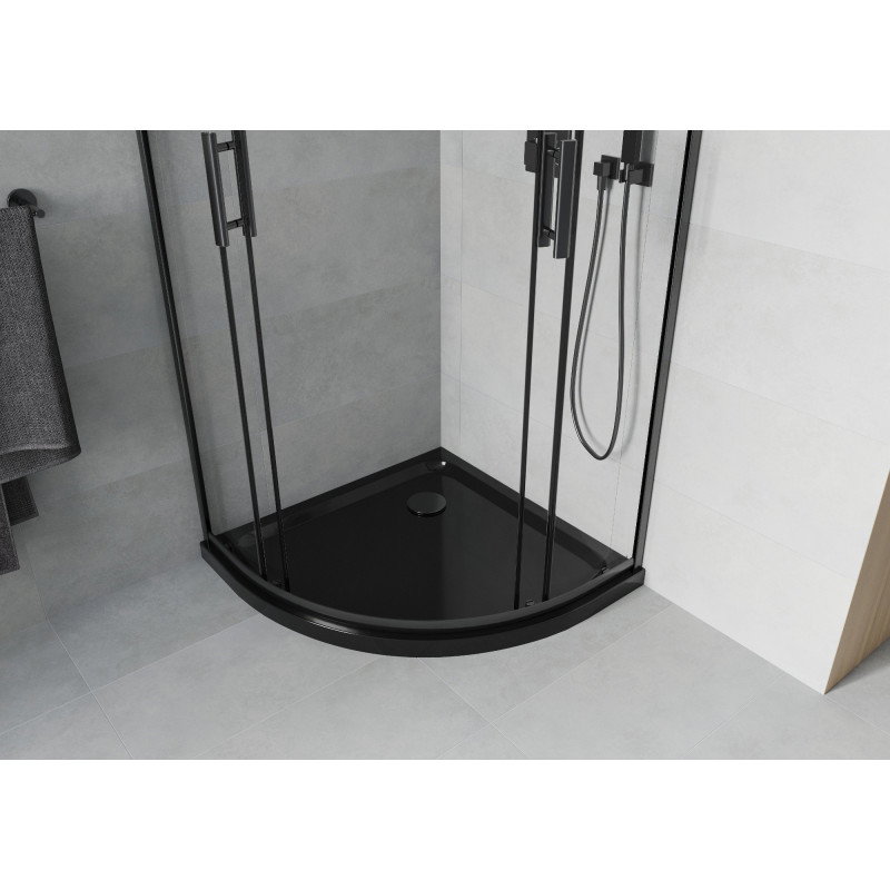 Mexen Rio semicircular shower enclosure 80 x 80 cm, transparent, black + Flat shower tray, black - 863-080-080-70-00-4170B
