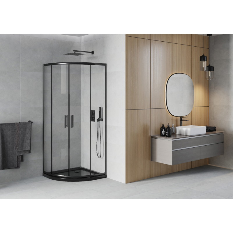 Mexen Rio semi-circular shower cabin 80 x 80 cm, transparent, black + Flat shower tray, black - 863-080-080-70-00-4170B