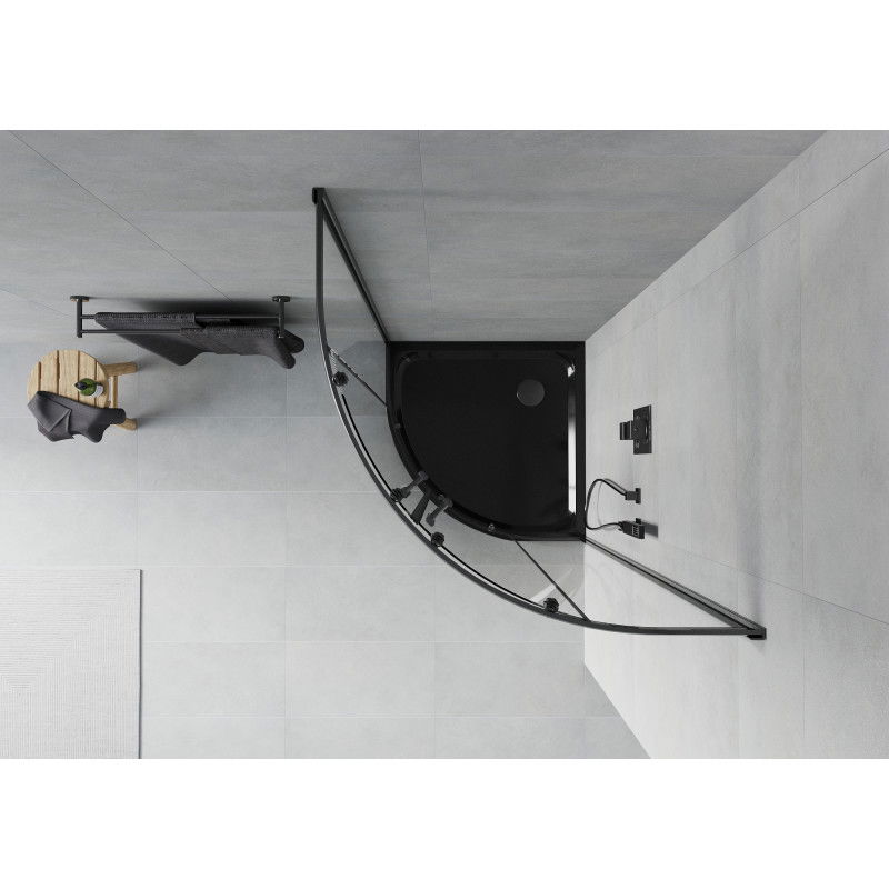 Mexen Rio Duschkabine Viertelkreis 80 x 80 cm, transparent, schwarz + flache Duschwanne, schwarz - 863-080-080-70-00-4170B