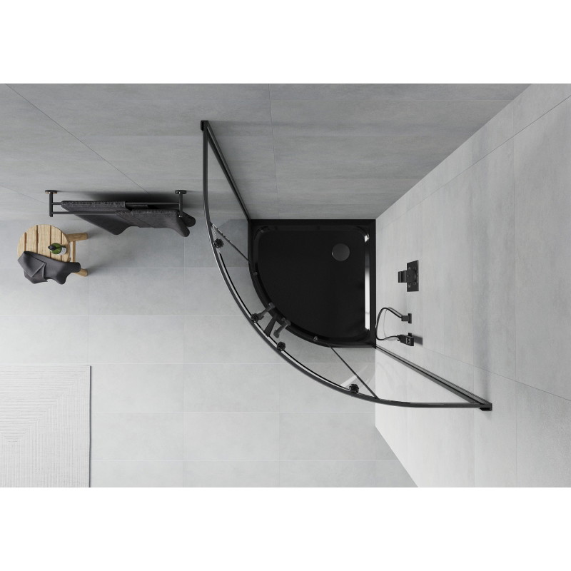 Mexen Rio semi-circular shower cabin 80 x 80 cm, transparent, black + Flat shower tray, black - 863-080-080-70-00-4170B
