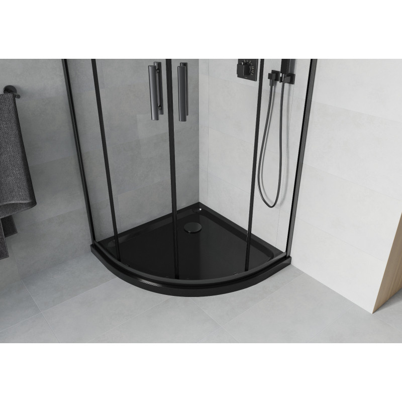 Mexen Rio cabine de douche semi-circulaire 90 x 90 cm, transparente, noire + receveur Flat, noir - 863-090-090-70-00-4170B
