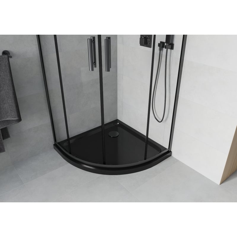 Mexen Rio semicircular shower cabin 90 x 90 cm, transparent, black + Flat tray, black - 863-090-090-70-00-4170B