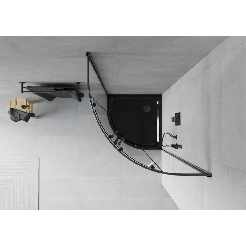 Mexen Rio polkrožna tuš kabina 90 x 90 cm, prozorna, črna + pladenj Flat, črn - 863-090-090-70-00-4170B