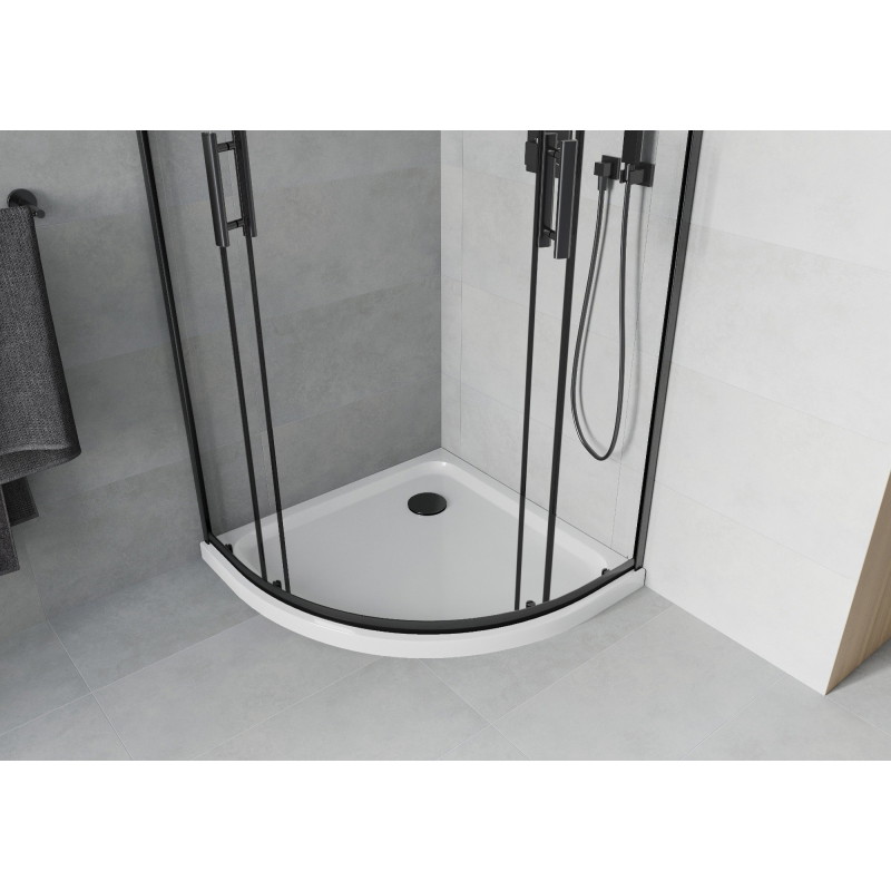 Mexen Rio semi-circular shower enclosure 80 x 80 cm, transparent, black + Flat shower tray, white - 863-080-080-70-00-4110B