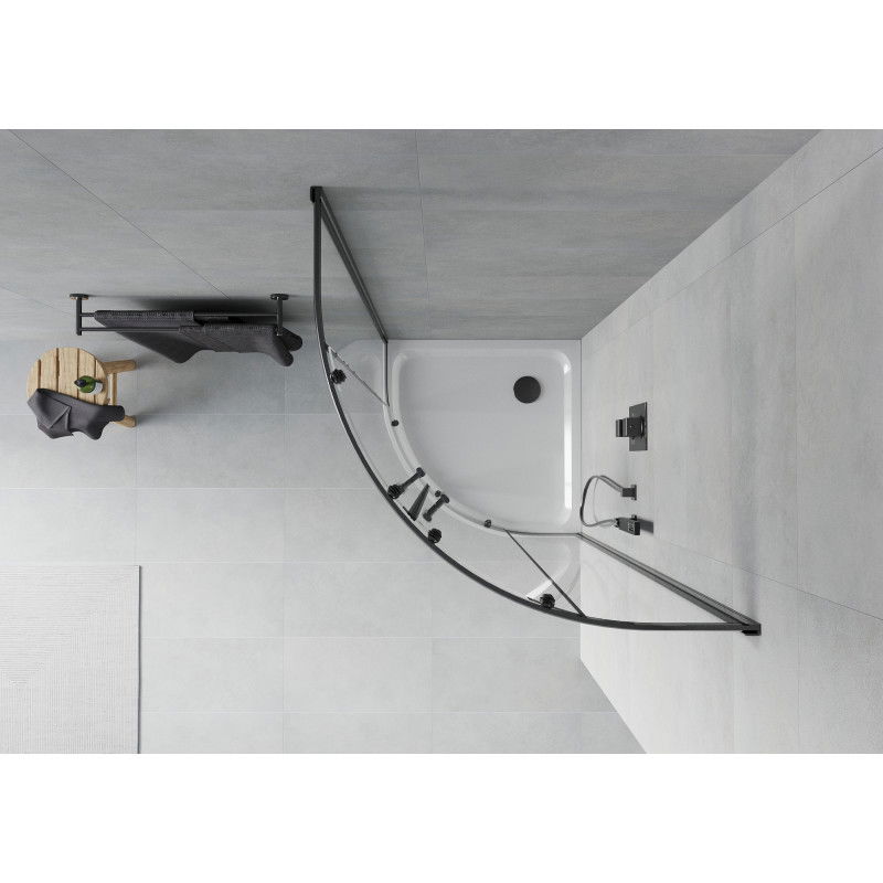 Mexen Rio ημικυκλική καμπίνα ντους 80 x 80 cm, διαφανής, μαύρη + ντουζιέρα Flat,