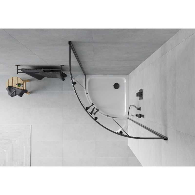 Mexen Rio semi-circular shower enclosure 80 x 80 cm, transparent, black + Flat shower tray, white - 863-080-080-70-00-4110B