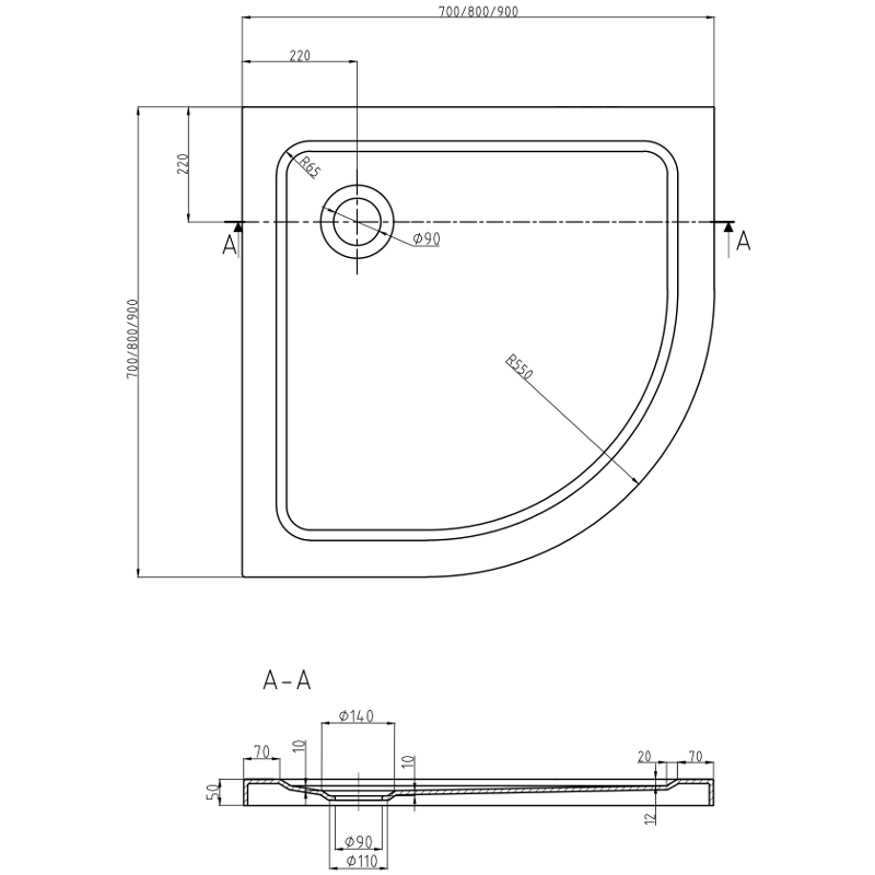 Mexen Rio halve ronde douchecabine 80 x 80 cm, transparant, zwart + Flat douchebak, zwart - 863-080-080-70-00-4170B