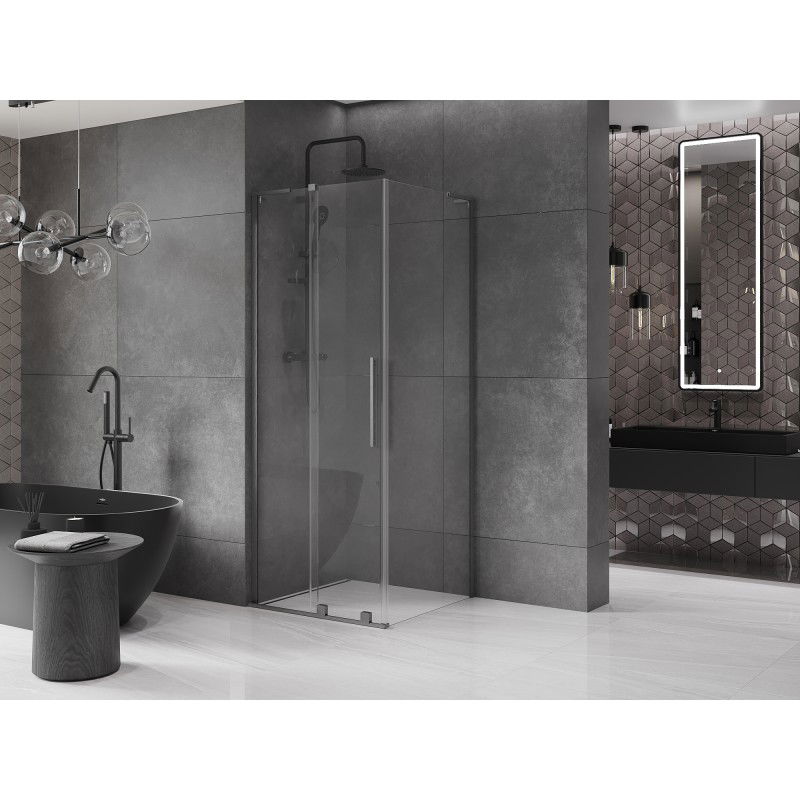 Mexen Velar L cabina doccia scorrevole 90 x 90 cm, trasparente, grigio canna di fucile spazzolato - 871-090-090-03-66