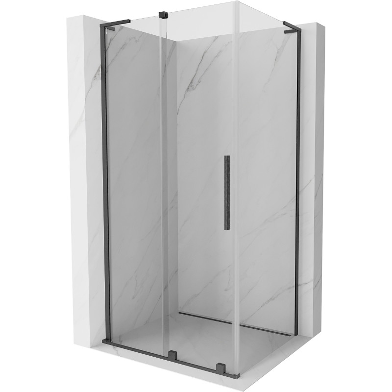 Mexen Velar L cabina doccia scorrevole 90 x 110 cm, trasparente, gun gray spazzolato - 871-090-110-03-66
