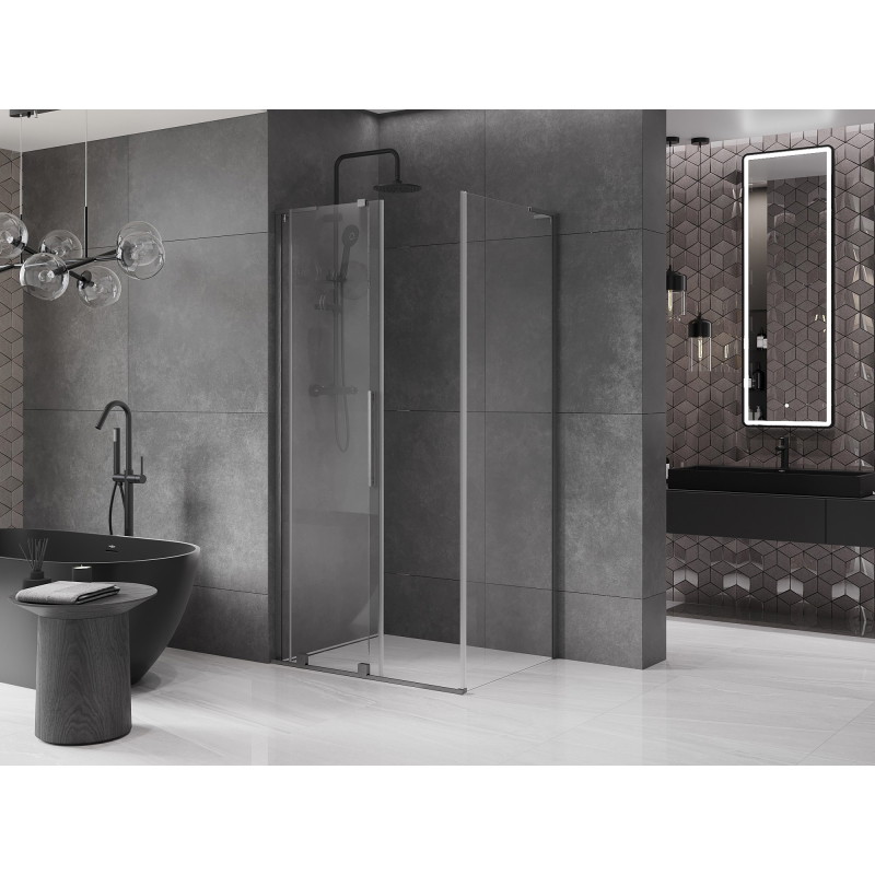 Mexen Velar L cabina doccia scorrevole 90 x 110 cm, trasparente, gun gray spazzolato - 871-090-110-03-66