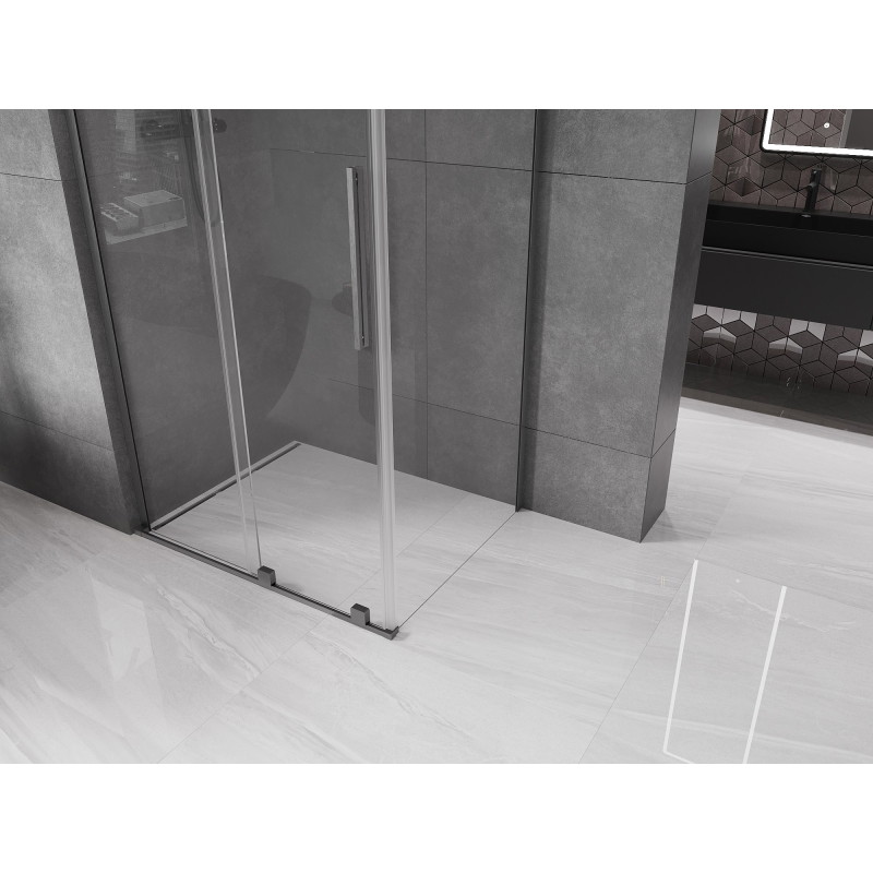 Mexen Velar L cabina doccia scorrevole 90 x 110 cm, trasparente, gun gray spazzolato - 871-090-110-03-66