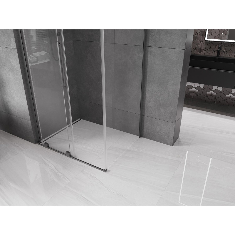 Mexen Velar L cabina doccia scorrevole 90 x 110 cm, trasparente, gun gray spazzolato - 871-090-110-03-66