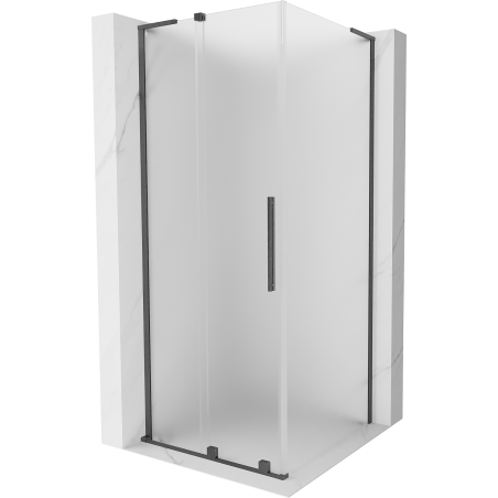 Mexen Velar L sliding shower cabin 100 x 100 cm, frost, brushed gun gray - 871-100-100-33-66