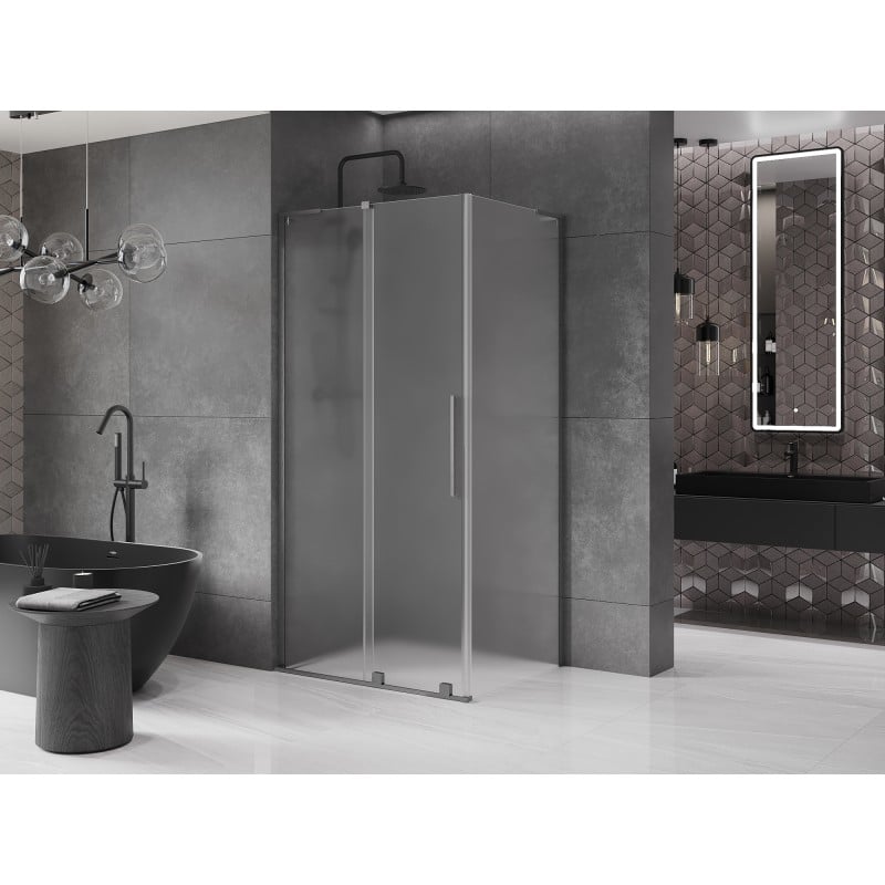 Mexen Velar L cabina doccia scorrevole 110 x 100 cm, brina, grigio canna spazzolato - 871-110-100-33-66