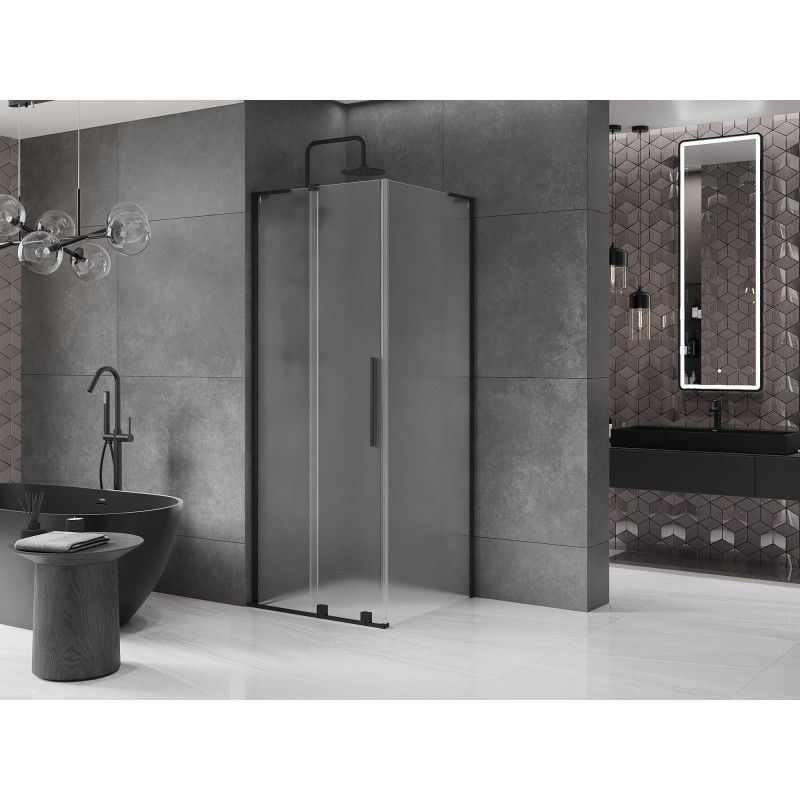 Mexen Velar L συρόμενη καμπίνα ντους 100 x 100 cm, παγωμένο, μαύρο - 871-100-100-33-70