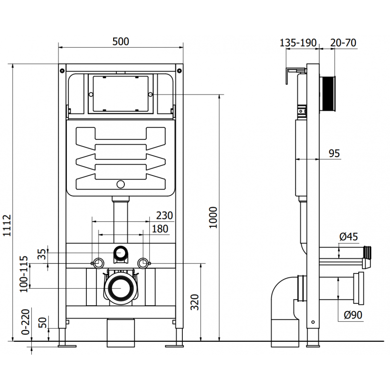 Mexen Fenix Slim estrutura embutida para WC - 60100
