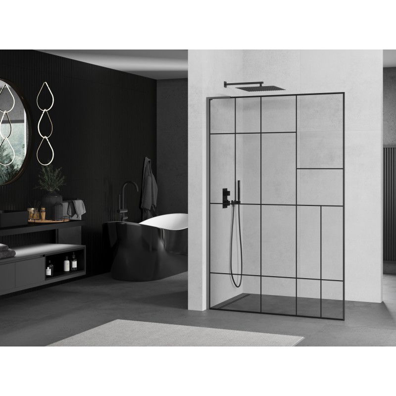 Mexen Kioto L douchewand Walk-in 110 x 200 cm, zwart patroon, gun metal - 800-110-103-95-78