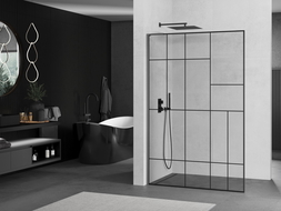 Mexen Kioto L tuš stena Walk-in 110 x 200 cm, črni vzorec, gun metal - 800-110-103-95-78