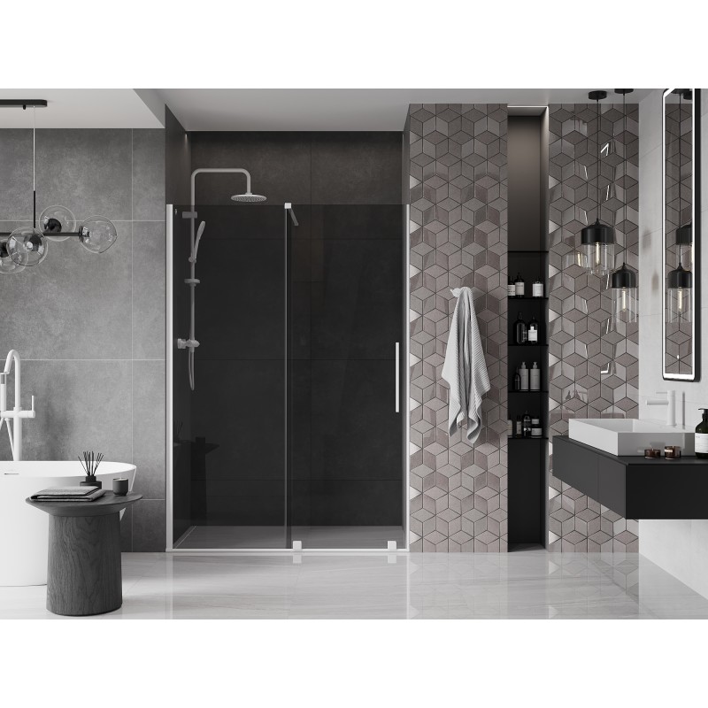Mexen Velar drzwi prysznicowe rozsuwane 130 cm, grafit, białe - 871-130-000-41-20