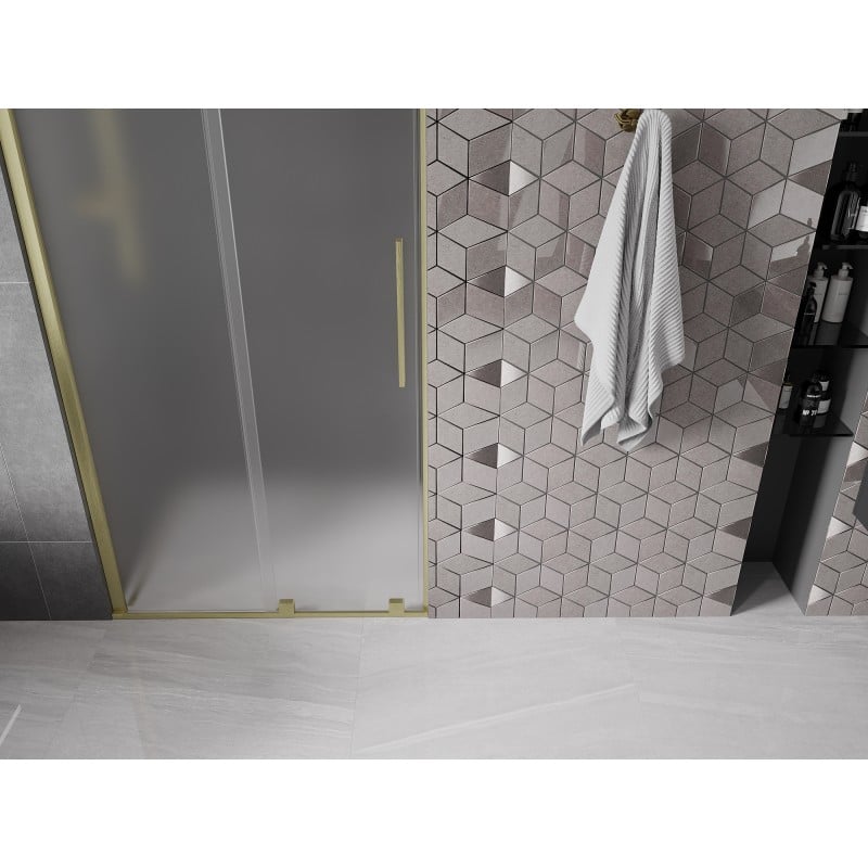 Mexen Velar drzwi prysznicowe rozsuwane 110 cm, szron, złote szczotkowane - 871-110-000-31-55