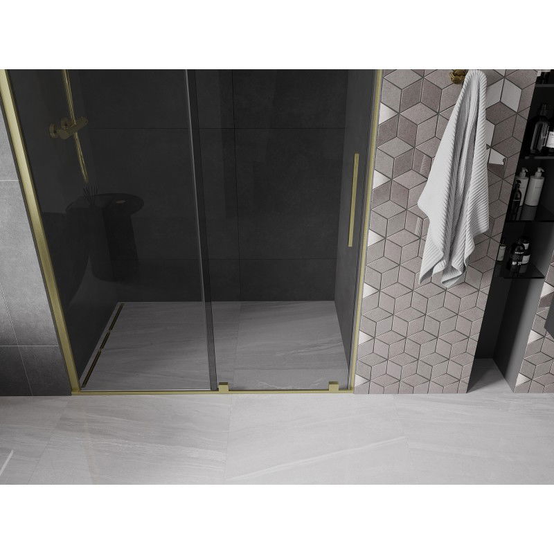 Mexen Velar porta doccia scorrevole 160 cm, grafite, oro spazzolato - 871-160-000-41-55