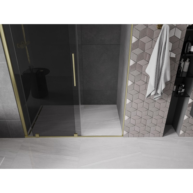 Mexen Velar drzwi prysznicowe rozsuwane 140 cm, grafit, złote szczotkowane - 871-140-000-41-55