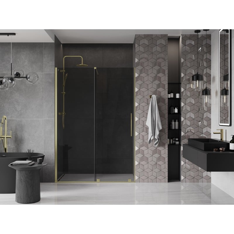 Mexen Velar sliding shower doors 150 cm, graphite, brushed gold - 871-150-000-41-55