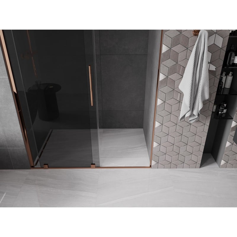 Mexen Velar drzwi prysznicowe rozsuwane 160 cm, grafit, różowe złoto - 871-160-000-41-60