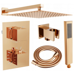 Mexen Cube DR02 zestaw prysznicowy podtynkowy z deszczownica 30 cm, różowe złoto - 77502DR0230-60