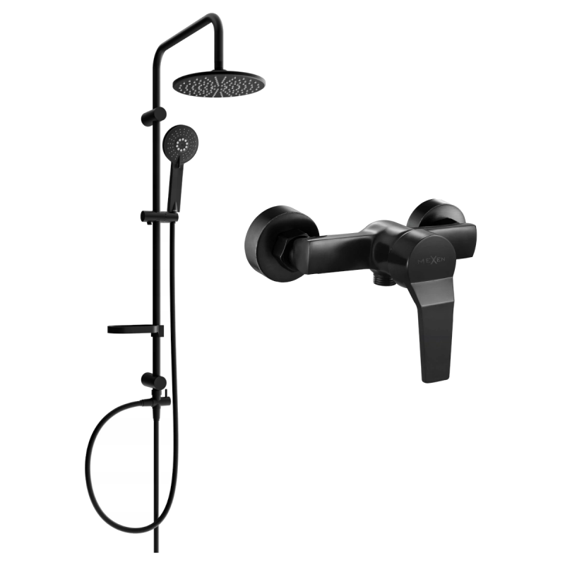 Mexen Carl Aufputz-Duschset mit Regenbrause und Caro-Duscharmatur, schwarz - 746640240-70