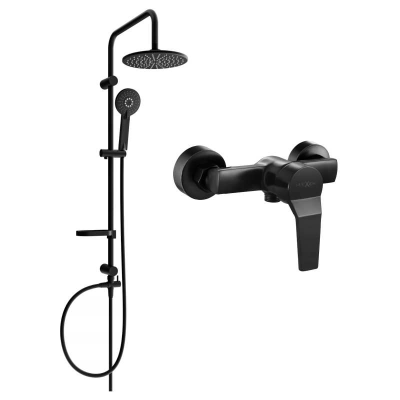 Mexen Caro Carl conjunto de chuveiro de superfície com chuveiro de teto e misturador de chuveiro, preto - 746640240-70