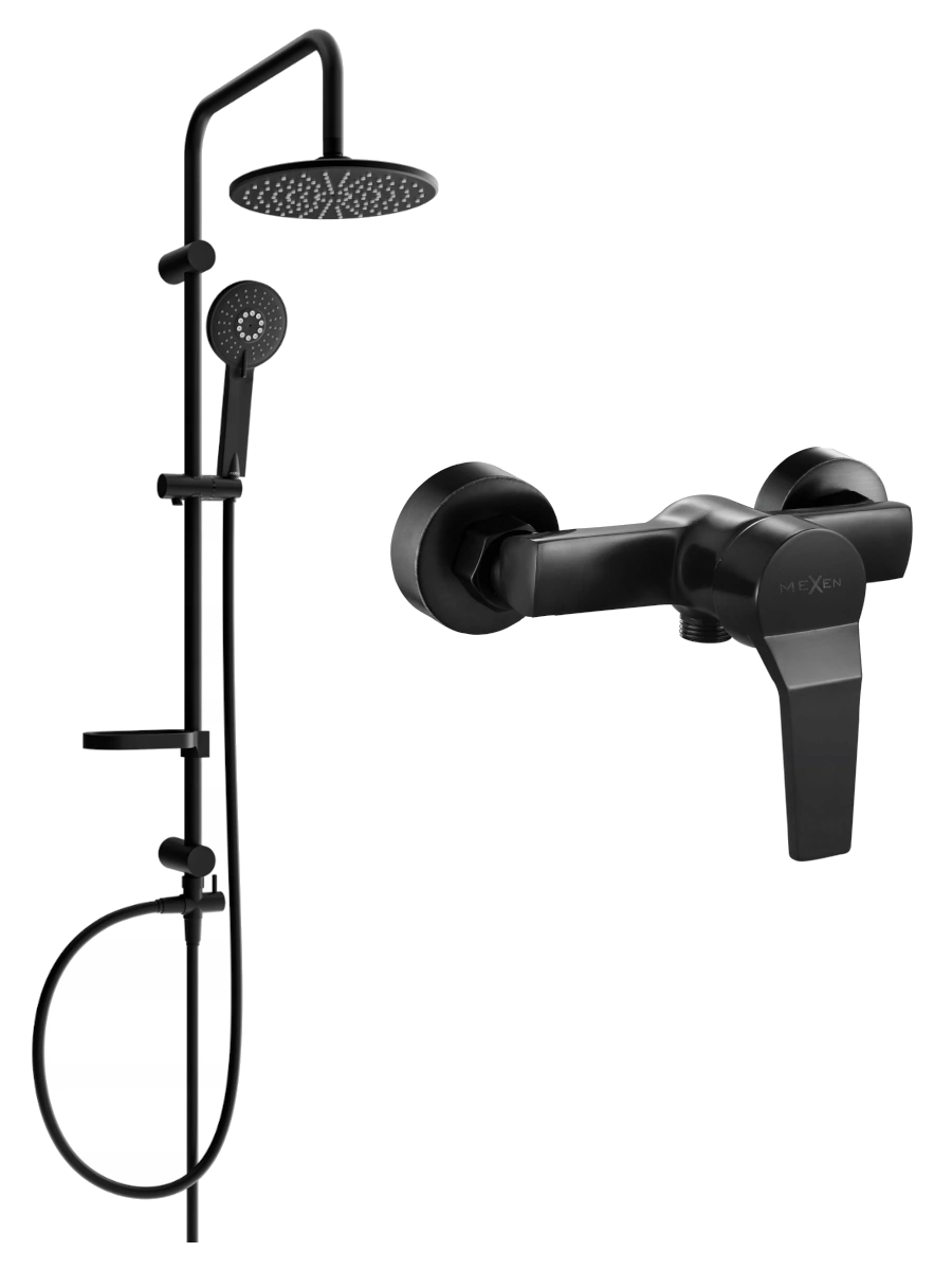 Mexen Carl zestaw prysznicowy natynkowy z deszczownicą i baterią prysznicową Caro, czarny - 746640240-70