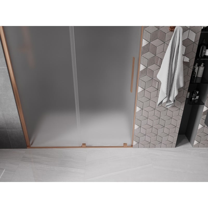 Mexen Velar sliding shower door 130 cm, frosted, brushed copper - 871-130-000-31-65
