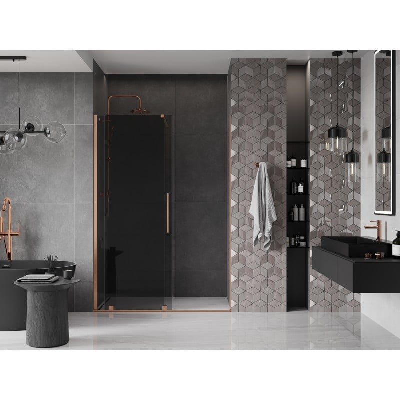Mexen Velar sliding shower door 140 cm, graphite, brushed copper - 871-140-000-41-65