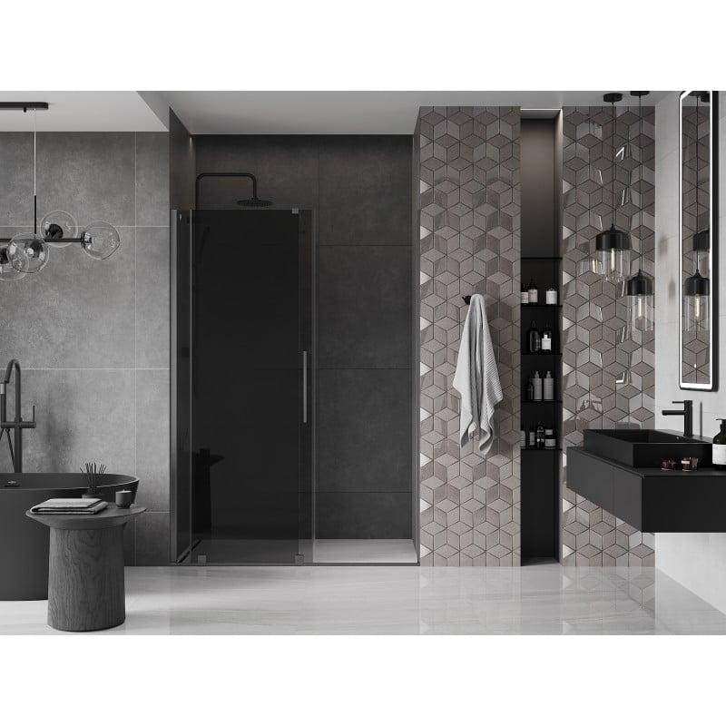 Mexen Velar 150 cm Sliding Shower Door, Graphite, Brushed Gun Gray - 871-150-000-41-66