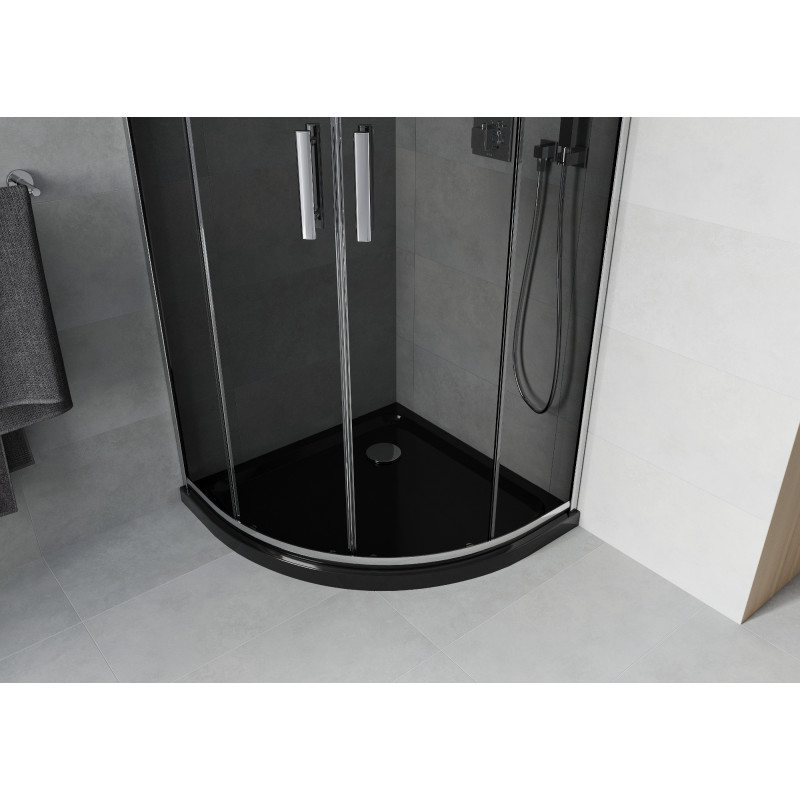 Mexen Rio halfronde douchecabine 90 x 90 cm, grafiet, chroom + Flat zwarte douchebak - 863-090-090-01-40-4170