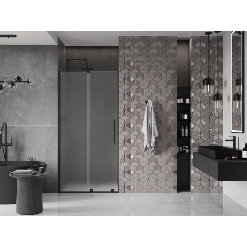 Mexen Velar drzwi prysznicowe rozsuwane 90 cm, szron, czarne - 871-090-000-31-70
