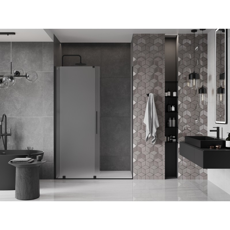 Mexen Velar drzwi prysznicowe rozsuwane 150 cm, szron, czarne - 871-150-000-31-70