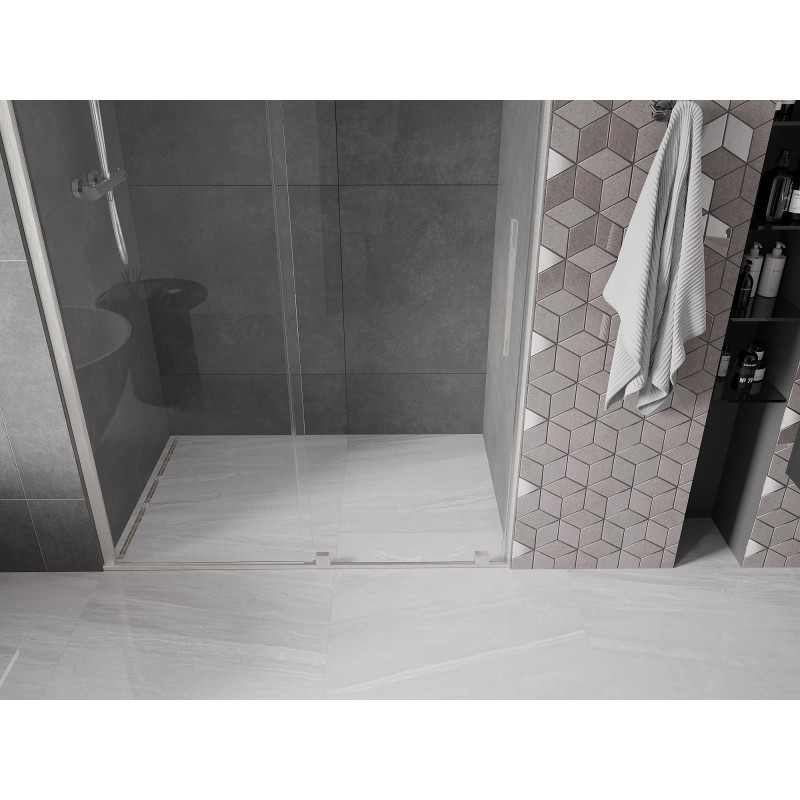 Mexen Velar drzwi prysznicowe rozsuwane 140 cm, transparent, nikiel szczotkowany - 871-140-000-01-97