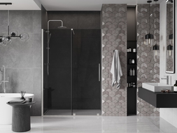 Mexen Velar 140 cm Sliding Shower Door, Graphite, Brushed Nickel - 871-140-000-41-97