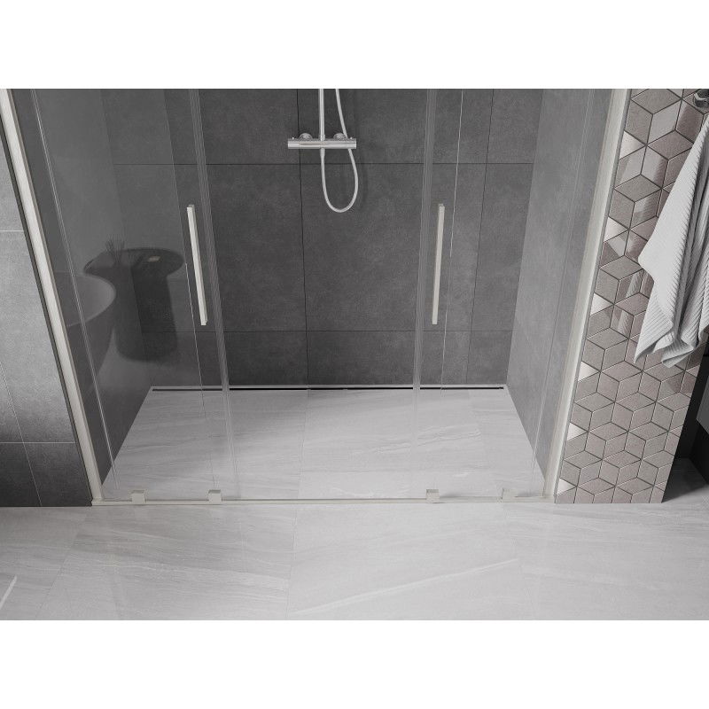 Mexen Velar Duo Schiebeduschtür 180 cm, transparent, gebürstetes Nickel - 871-180-000-02-97