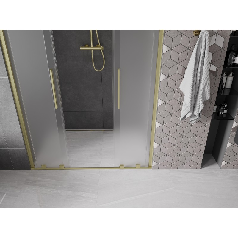 Mexen Velar Duo drzwi prysznicowe rozsuwane 150 cm, szron, złote szczotkowane - 871-150-000-32-55