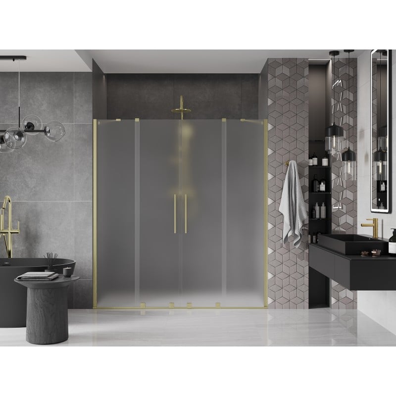 Mexen Velar Duo drzwi prysznicowe rozsuwane 200 cm, szron, złote szczotkowane - 871-200-000-32-55