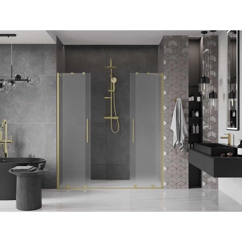 Mexen Velar Duo drzwi prysznicowe rozsuwane 200 cm, szron, złote szczotkowane - 871-200-000-32-55
